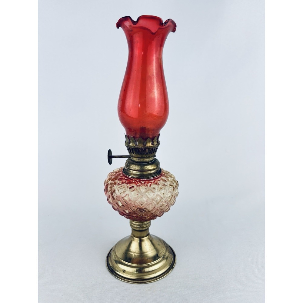 Vintage Victorian Revival Ruby Glass Hurricane Oil Lamp Hong Kong Parlor Style